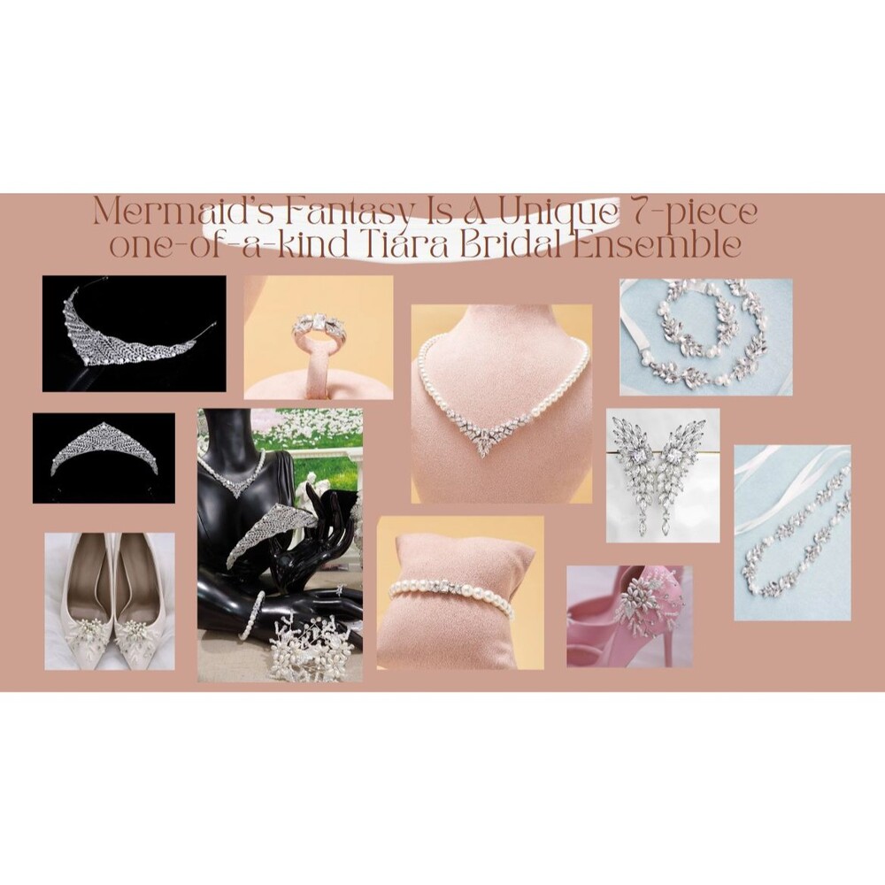 "Mermaid's Fantasy Is a Unique one-of-a-kind 7-Piece Tiara Bridal Ensemble"